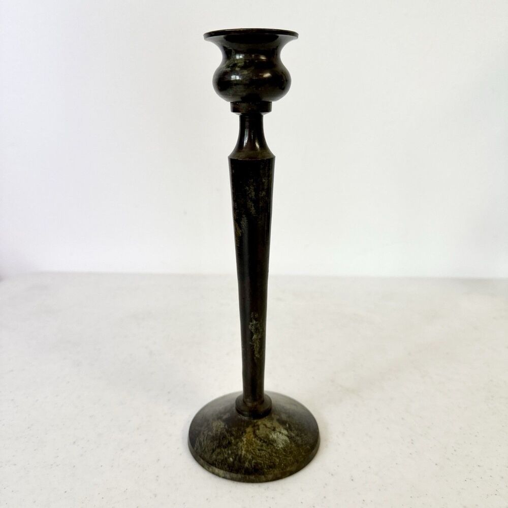 Solid Brass Enamel Painted Candlestick Holder Made‎ In India  8.75” Tall Decor